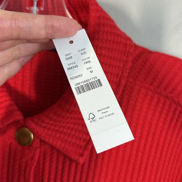 NWT J. Crew Womens Holiday Red Waffle Knit Snap Front Shacket Sz M Shirt Jacket - Picture 5 of 16